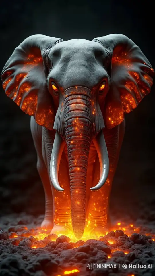 Fiery Elephant Glows on Smoldering Bed in Live2D Video – AI Generated Video | Hailuo AI
