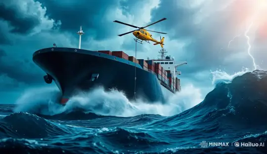 Maritime Rescue Simulation: Stormy Seas and Helicopter Rescue – AI Generated Video | Hailuo AI
