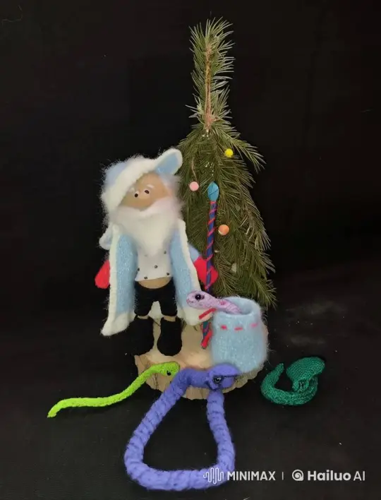 Animated Festive Scene with Knitted Santa and Tree – AI Generated Video | Hailuo AI