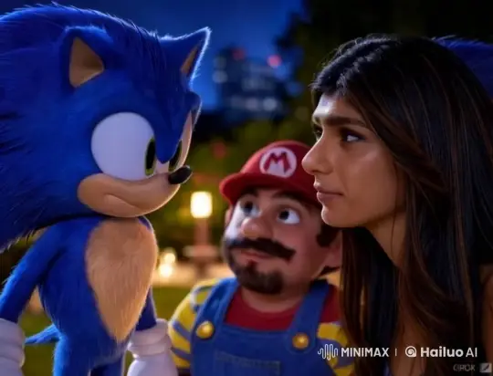 Sonic and Mia Khalifa Kiss in Park; Mario Approves – AI Generated Video | Hailuo AI