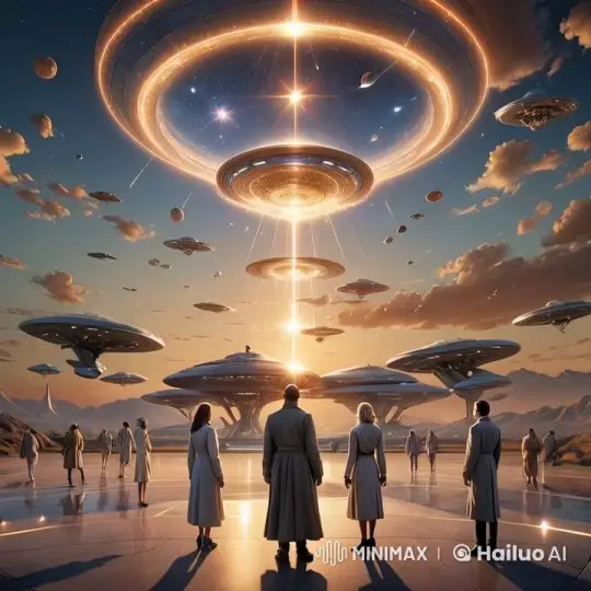 Futuristic Observers Witness UFOs, Mothership Enters Wormhole – AI Generated Video | Hailuo AI