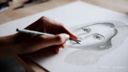 Artist's Handcrafts Portrait in Time-Lapse Mastery – AI Generated Video | Hailuo AI