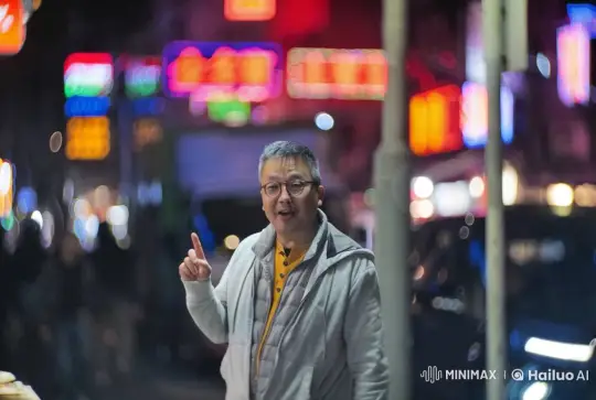 Man Celebrates New Year with Optimistic Toast on Bustling Street – AI Generated Video | Hailuo AI