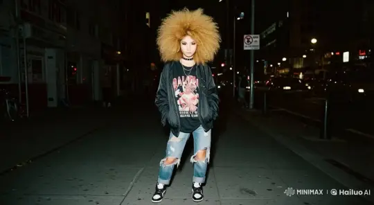 Asian Woman in Afro Blonde Flame: Hip Hop Street Portrait – AI Generated Video | Hailuo AI