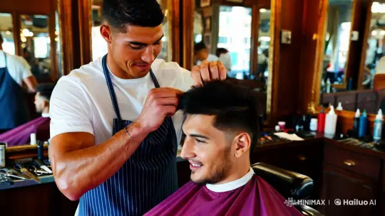 Cristiano Ronaldo Trims Messi's Hair in Vibrant Barber Shop – AI Generated Video | Hailuo AI