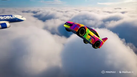 Roblox Car Stunts Amidst WestJet Fleet in Sky – AI Generated Video | Hailuo AI