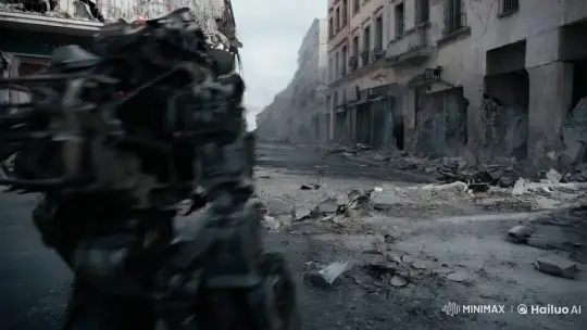 Post-Apocalyptic Journey of a Robot in Ruined Cityscape – AI Generated Video | Hailuo AI