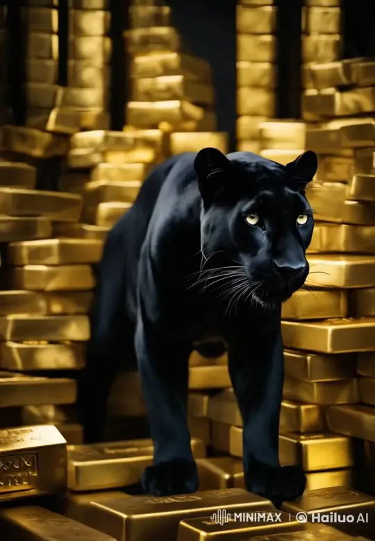Black Panther Protects Gold Bars with Vigilant Grace – AI Generated Video | Hailuo AI
