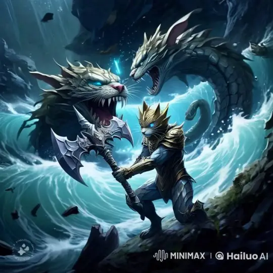 Golden Warrior Battles Two-Headed Sea Serpent – AI Generated Video | Hailuo AI