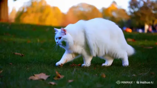 Angora Cat's Graceful Stroll in Autumn Park – AI Generated Video | Hailuo AI