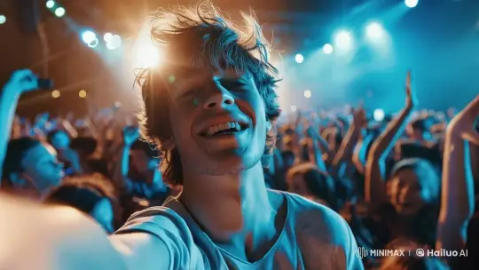 Young Man Enjoys Concert in Live2D with Dynamic Selfie Perspective – AI Generated Video | Hailuo AI