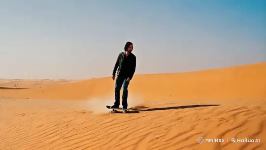 Keanu Reeves Skates Through Desert in Cinematic Display – AI Generated Video | Hailuo AI