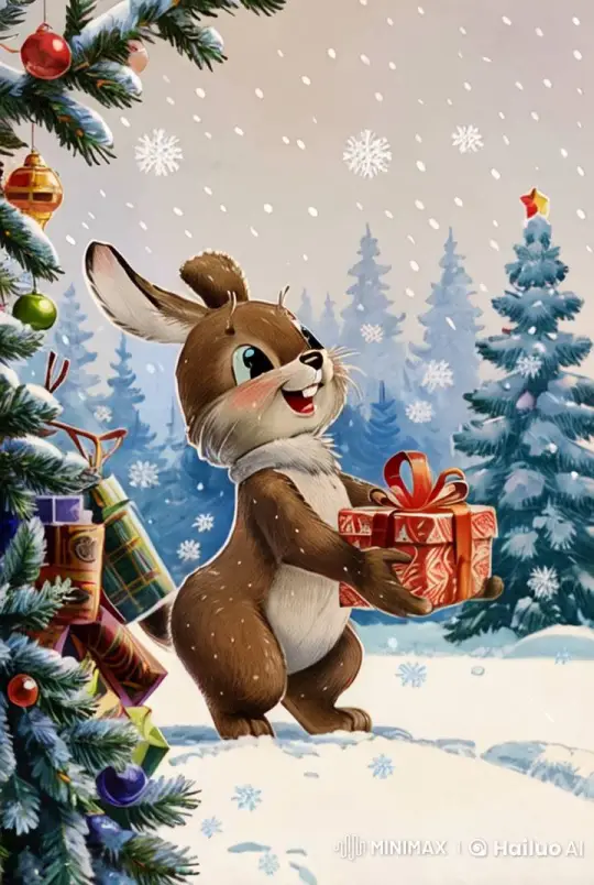 Joyful Rabbit Celebrates Christmas in Animated Winter Wonderland – AI Generated Video | Hailuo AI