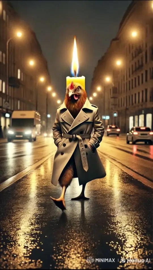 Anthropomorphic Chicken Strolls Through Urban Night – AI Generated Video | Hailuo AI
