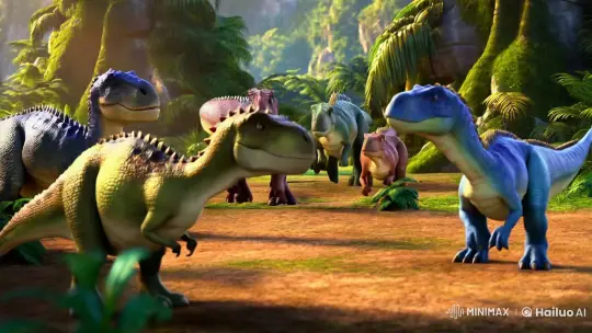 Vivid Dinosaurs in Lush Jungle with Immersive Animation – AI Generated Video | Hailuo AI
