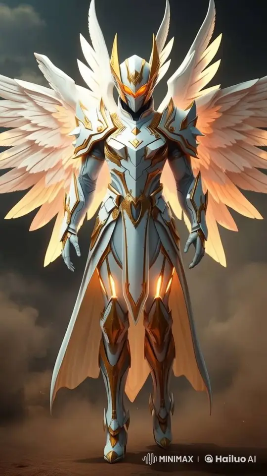 Angel Armored Man Struts in Live2D Ethereal Setting – AI Generated Video | Hailuo AI