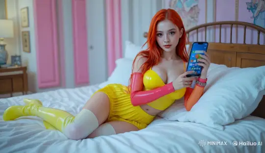 Teen Model in Futuristic Fashion Amidst Chic Bedroom Setting – AI Generated Video | Hailuo AI