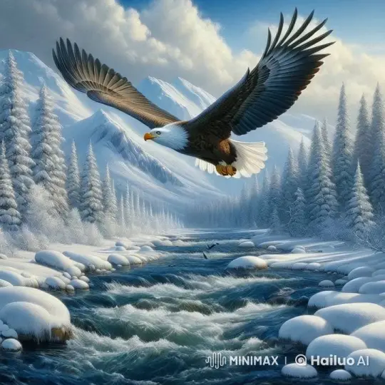 Eagle Glides Over Serene Mountainous Landscape – AI Generated Video | Hailuo AI