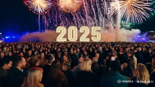 2025 New Year's Eve Fireworks Spectacle Captivates Crowd – AI Generated Video | Hailuo AI