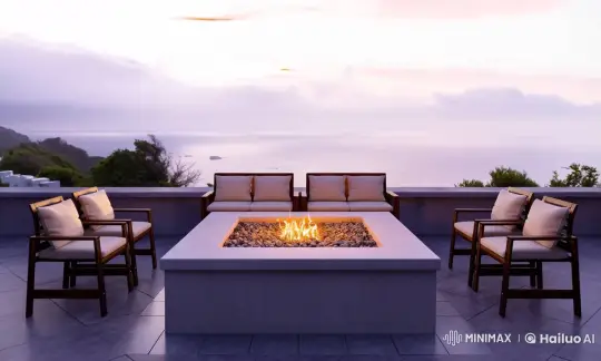 Cozy Patio with Fireplace and Ocean View – AI Generated Video | Hailuo AI