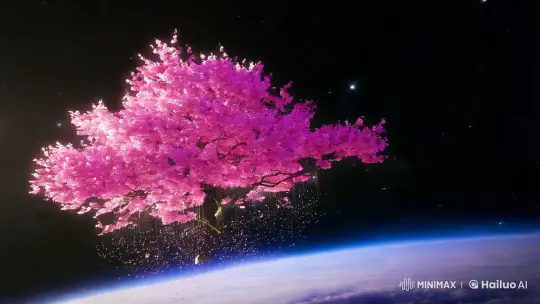 Luminescent Cherry Blossom Tree Drifts Through Space – AI Generated Video | Hailuo AI