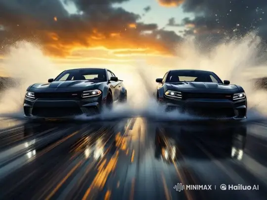 High-Octane Sports Cars Racing on Wet Road – AI Generated Video | Hailuo AI