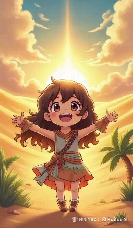 Joyful Girl Embraces Serene Desert Sunset – AI Generated Video | Hailuo AI