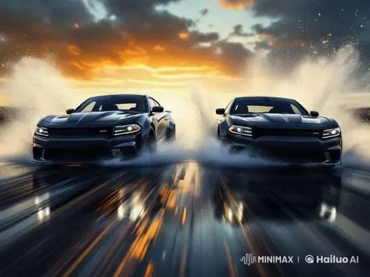 High-Octane Car Chase Under a Dramatic Sunset Sky – AI Generated Video | Hailuo AI