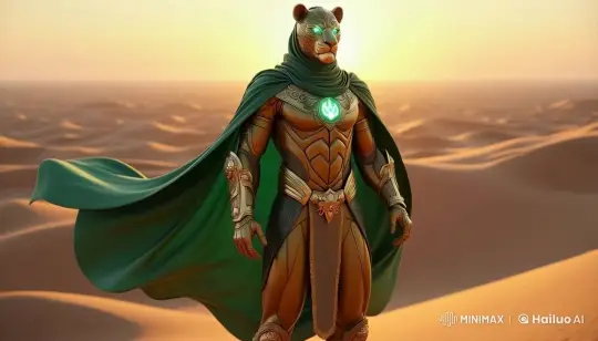 Golden Lion-Warrior Stands Proud in Desert Sunset – AI Generated Video | Hailuo AI