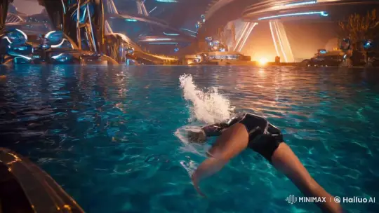 Underwater City Dive: Futuristic Aesthetics in Slow Motion – AI Generated Video | Hailuo AI