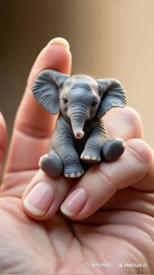 Tiny Elephant on Finger: Close-up of Gentle Life – AI Generated Video | Hailuo AI