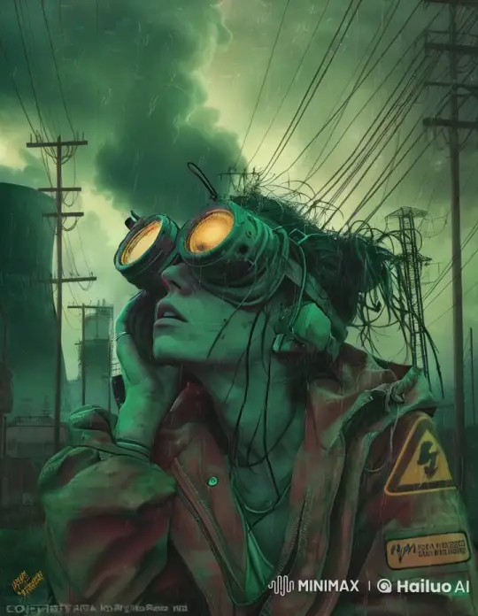 Woman in Goggles in Eerie Industrial Storm – AI Generated Video | Hailuo AI