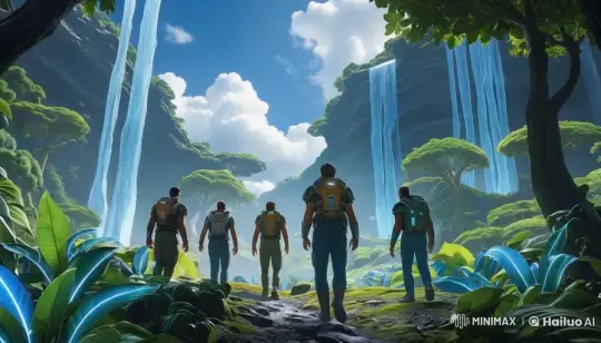 Explorers Discover Serene Waterfalls in Lush Forest – AI Generated Video | Hailuo AI