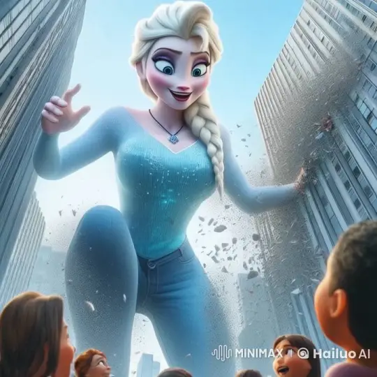 Giant Animated Elsa Delights Cityscape in Live2D Video – AI Generated Video | Hailuo AI