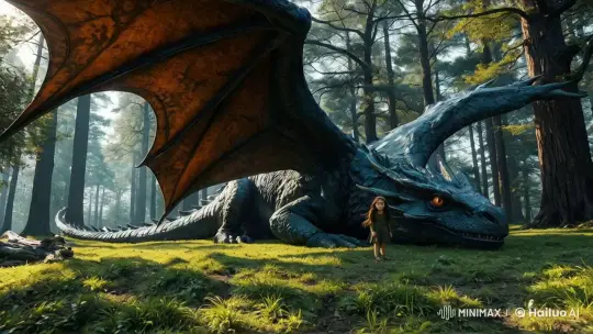 Guardian Dragon Struggles in Enchanted Forest – AI Generated Video | Hailuo AI