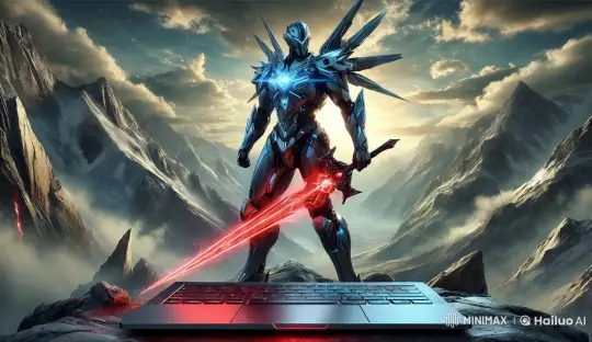 Futuristic Robot Slices Mountains with Energy Sword – AI Generated Video | Hailuo AI