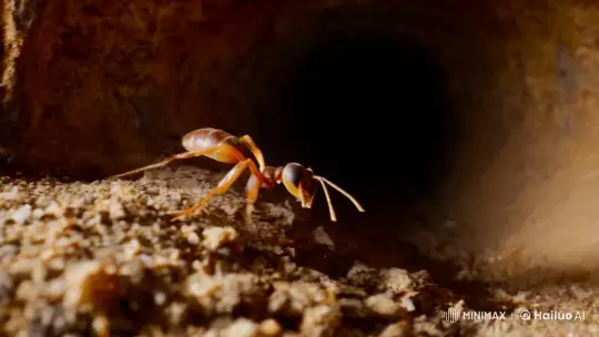 Ant's Journey Through Detailed Underground Tunnels – AI Generated Video | Hailuo AI
