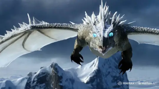 Arctic Dragon: Majestic Creature in Snowy Mountains – AI Generated Video | Hailuo AI