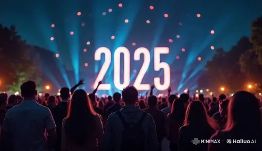 Celebratory Crowd Cheers Under '2025' Sign with Fireworks – AI Generated Video | Hailuo AI