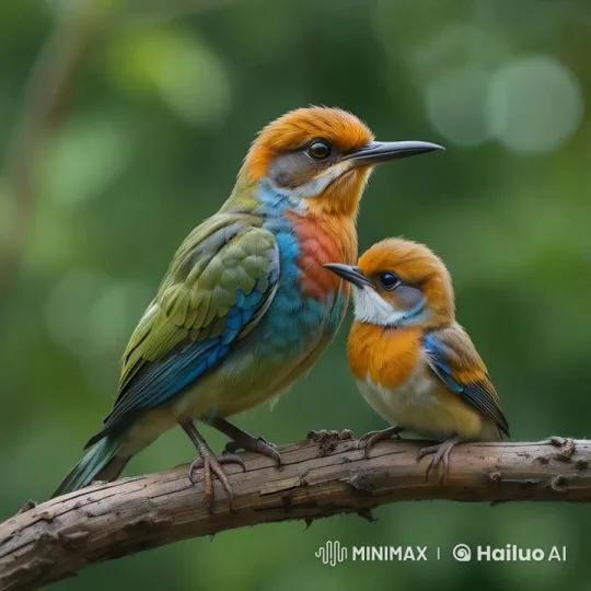 Colorful Birds on a Swaying Branch – AI Generated Video | Hailuo AI