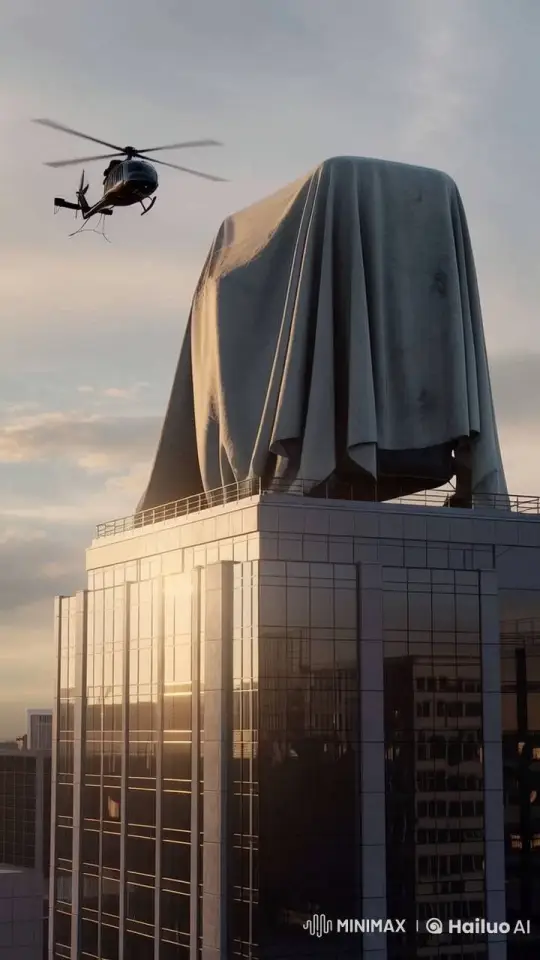 Helicopter Reveals Coca-Cola Can on Building Roof – AI Generated Video | Hailuo AI