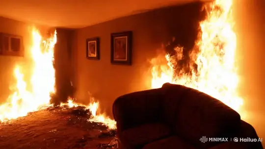 First-Person Perspective of a House Fire – AI Generated Video | Hailuo AI