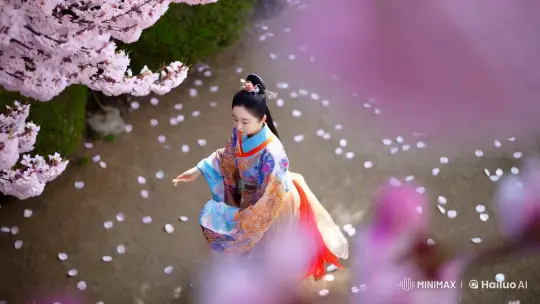 Ancient Chinese Girl in Cherry Blossom Garden – AI Generated Video | Hailuo AI