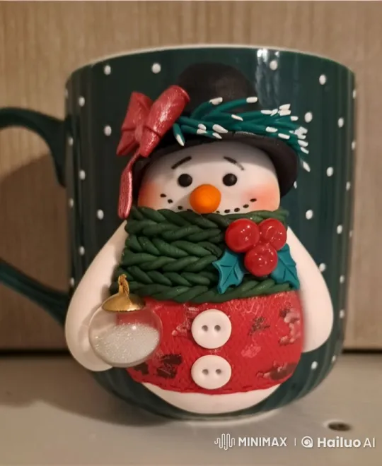 Animated Festive Snowman in Holiday Mug Display – AI Generated Video | Hailuo AI