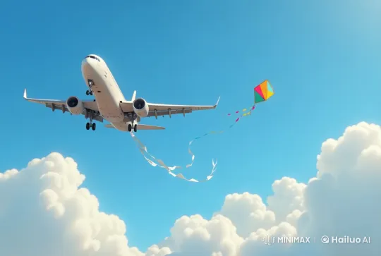Harmonious Flight: Airplane and Kite Soaring in Clear Sky – AI Generated Video | Hailuo AI