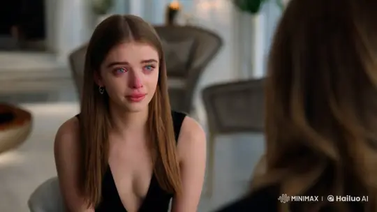 Young Woman in Deep V-neck Dress Shows Vulnerability – AI Generated Video | Hailuo AI