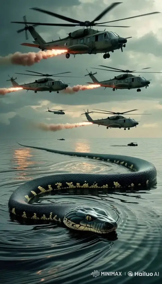 Helicopters Bomb Serpent in Intense Aerial Assault – AI Generated Video | Hailuo AI