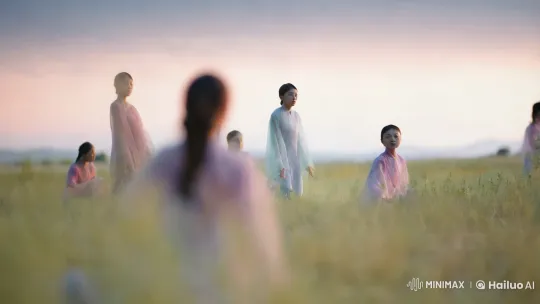 Abstracted Figures Dance in Surreal, Ethereal Landscape – AI Generated Video | Hailuo AI