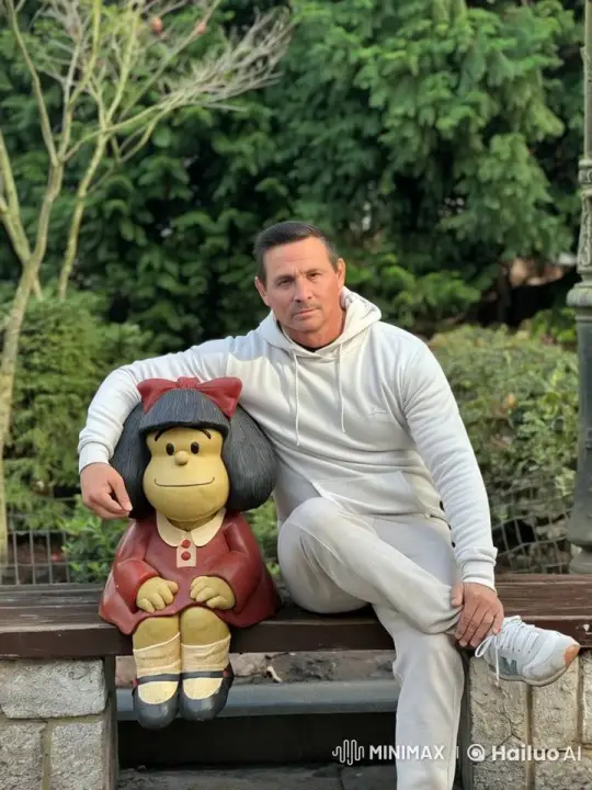 Man and Mafalda Doll Share Affectionate Hug – AI Generated Video | Hailuo AI