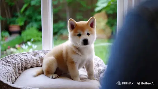 Tranquil Garden View of Alert Akita Puppy – AI Generated Video | Hailuo AI